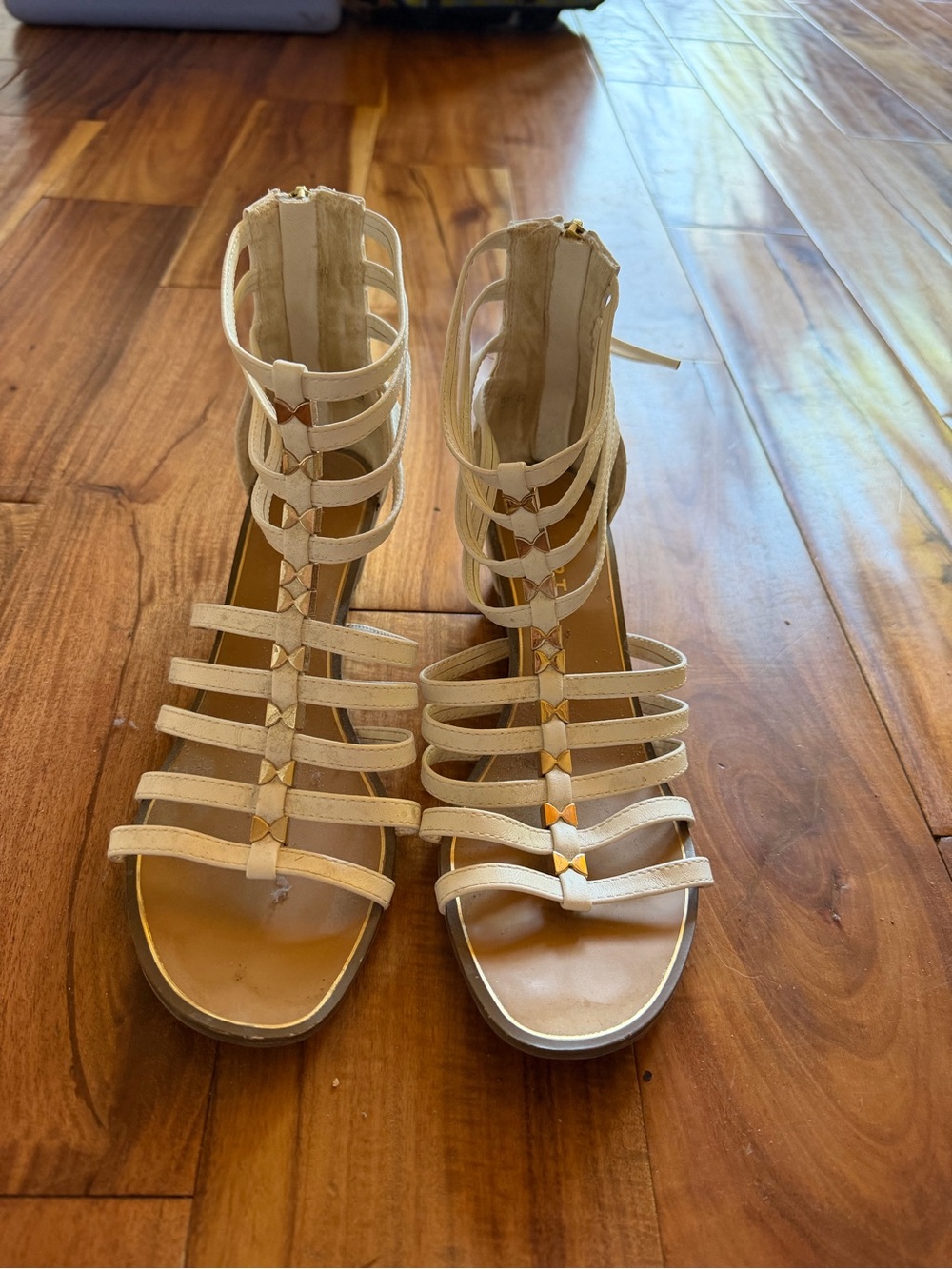 Report Cream Strappy Gladiator Sandals with Gold Accents